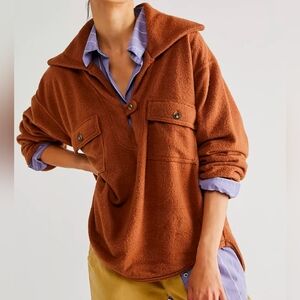 Free People Beach All Time Henley Desert Topaz Tan Pullover Fleece Size L